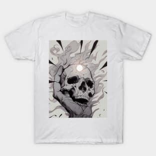 Monochrome Illustration of Skull T-Shirt